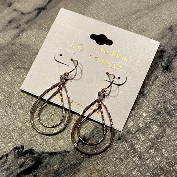 NWT | LC Lauren Conrad | Double Teardrop Earrings | Rose Gold & Cubic Zirconia - Picture 2 of 3